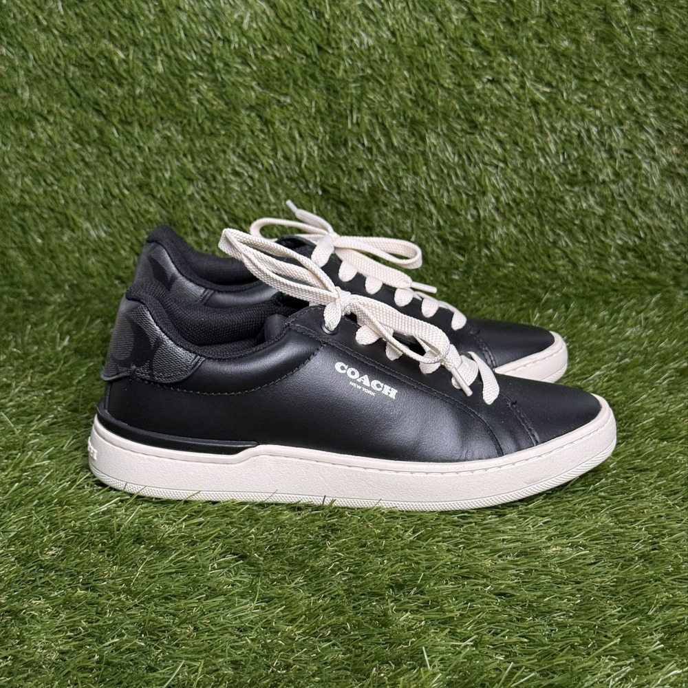 Coach Clip Low Top CQ651 Women’s 7 Black Leather Signature Sneakers Shoes